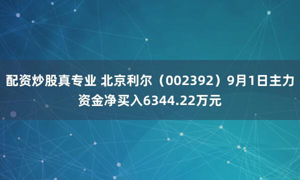 配资炒股真专业 北京利尔（002392）9月1日主力资金净买入6344.22万元