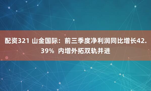 配资321 山金国际：前三季度净利润同比增长42.39%  内增外拓双轨并进